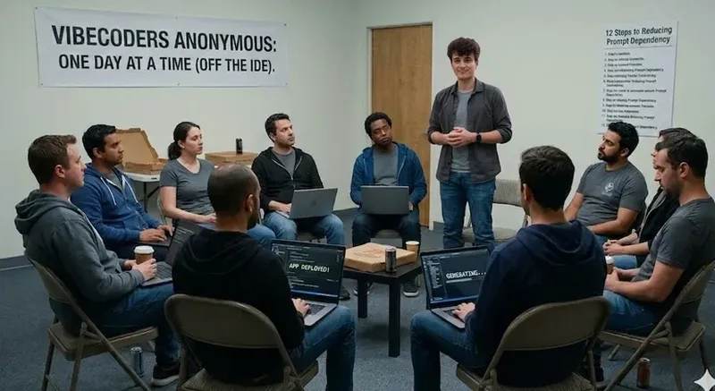 Vibecoders Anonymous zelfhulpgroep bijeenkomst