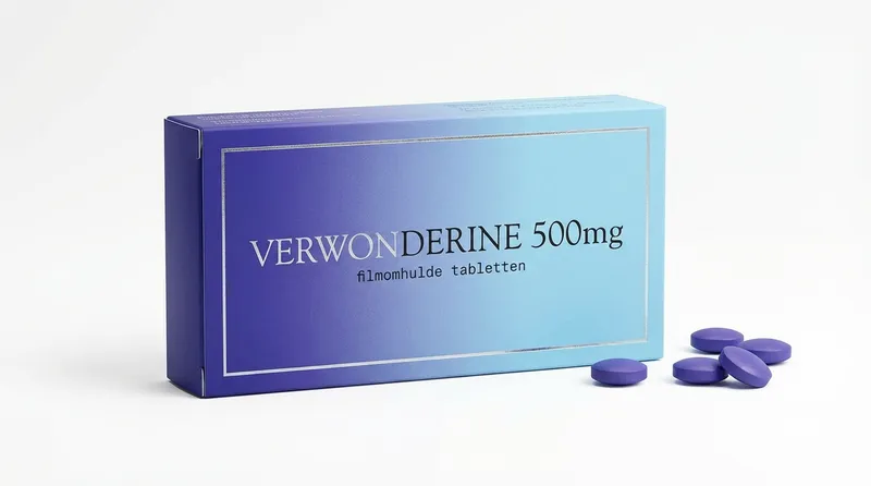 Verwonderine 500mg medicijndoos met paarse pillen