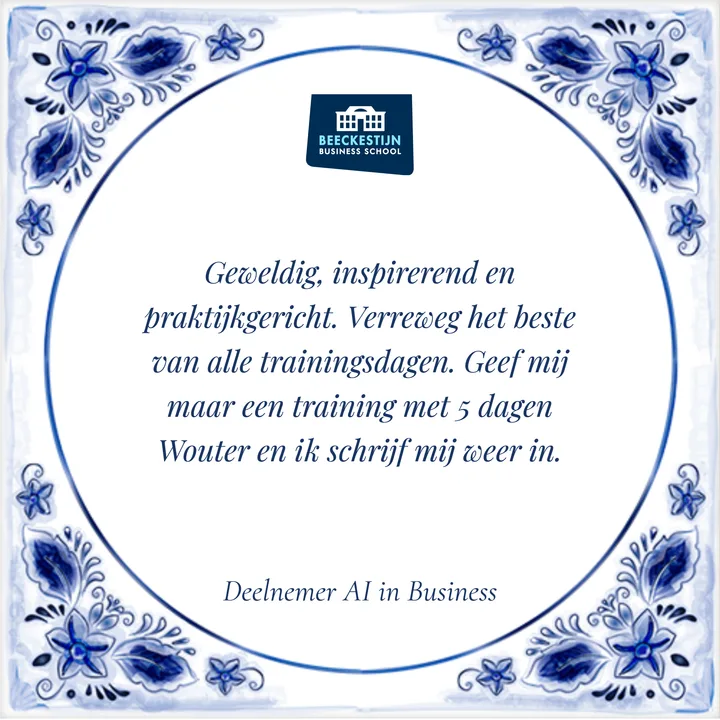Delfts blauw bedanktegeltje van Beeckestijn Business School AI in Business training, november 2025