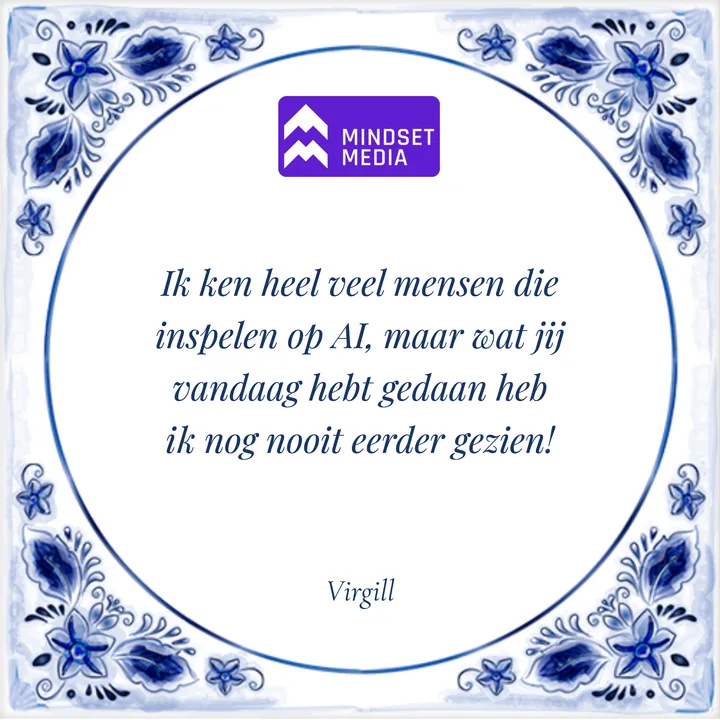 Delfts blauw bedanktegeltje van Mindset Media met Mindset Media logo bovenaan